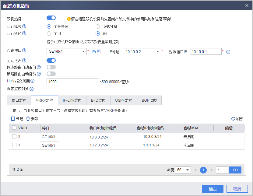 Web举例:防火墙直路部署,上下行连接交换机的主备备份组网