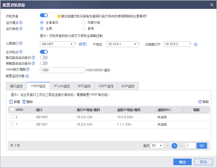 Web举例:防火墙直路部署,上下行连接交换机的主备备份组网