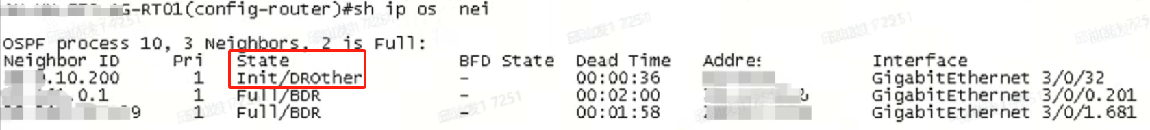 RSR77-X 设备重启后ospf邻居处于Init状